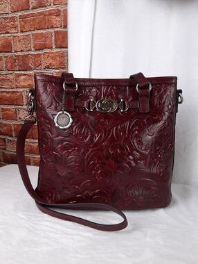Patricia Nash Oxblood Tooled Leather Satchel Bag